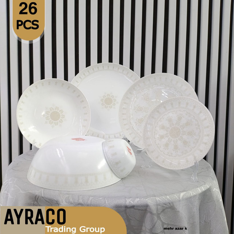 سرویس آکروپال 26 پارچه مهر آذر کرم | سرویس غذاخوری شیک، کلاسیک و بادوام