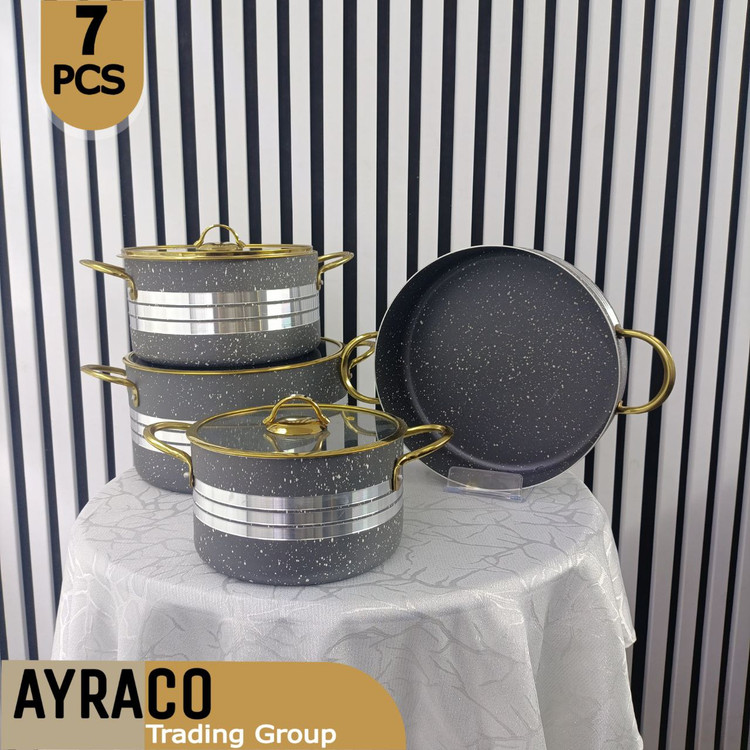 سرویس قابلمه 7 پارچه رنگ طوسی ترک برند هیشو | قابلمه حرفهای آشپزخانه